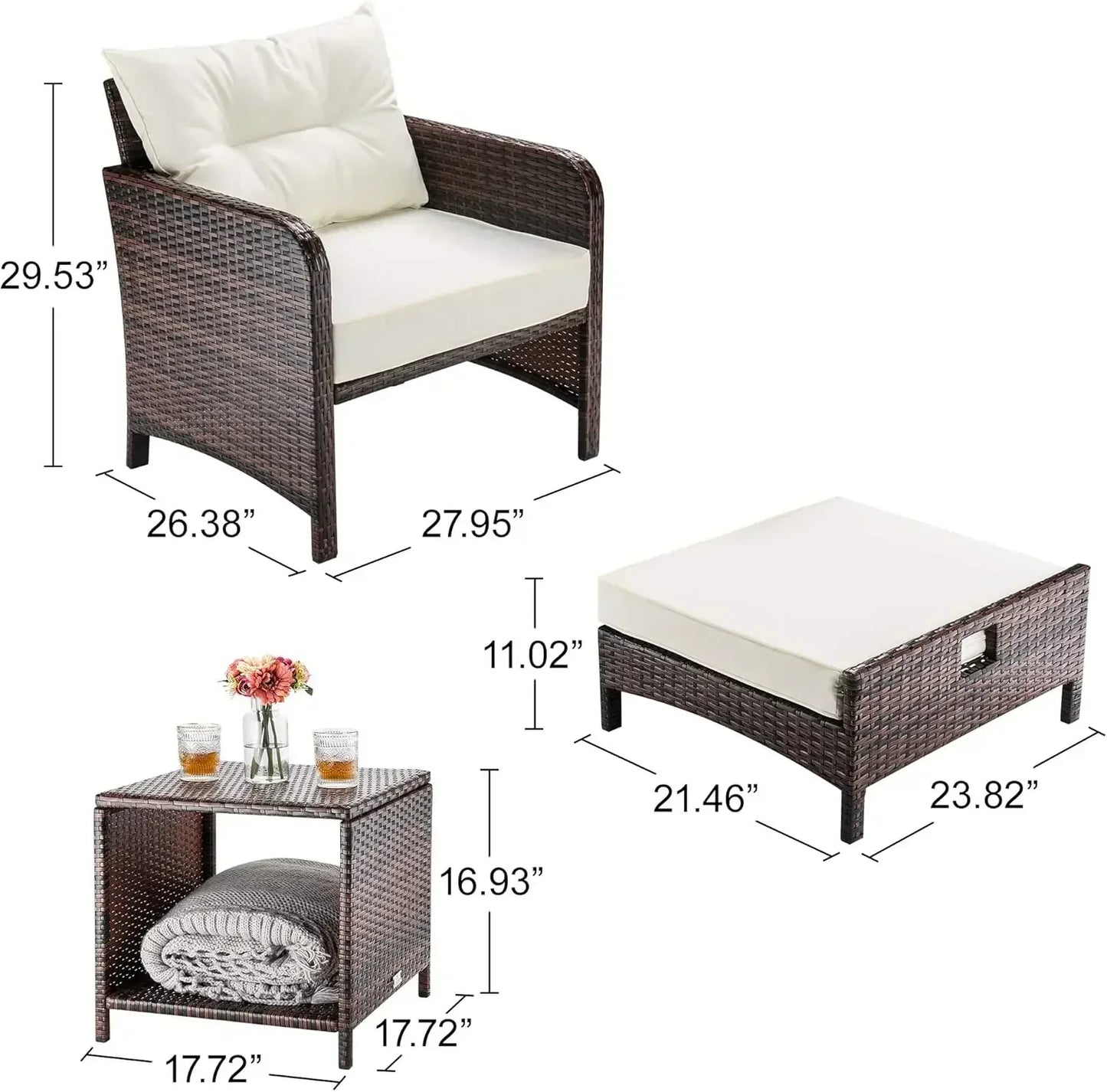 Wicker Patio Conversation Set With Ottomans And Coffee Table