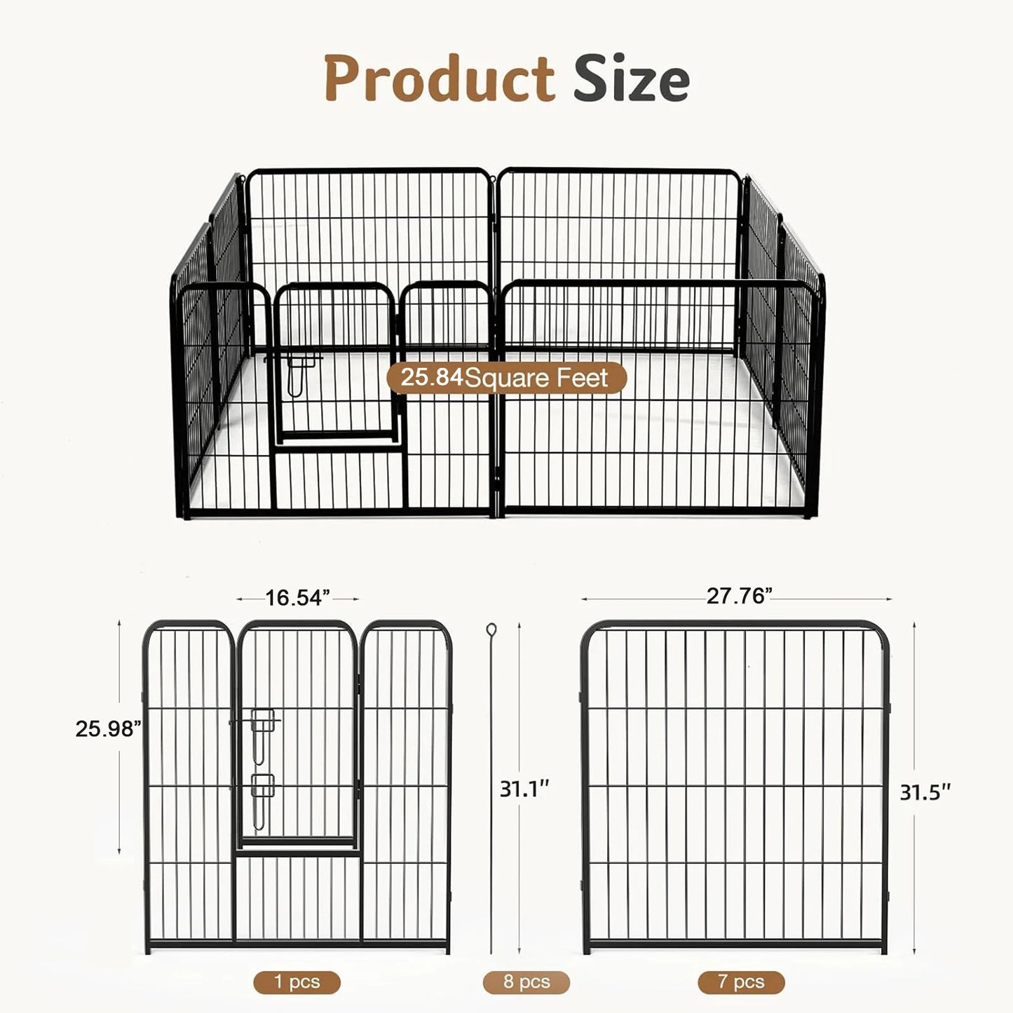 JHK Metal Eight Panel Dog Playpen Foldable Outdoor Exercise Fence