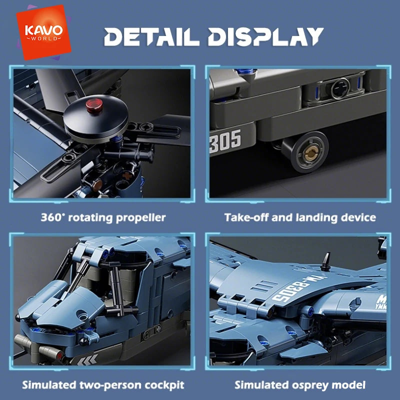 KAVOWORLD Military V-22 Transport Aircraft Building Blocks Set
