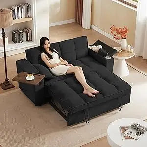65 Inch Convertible Sleeper Sofa Bed with Chaise and USB Ports