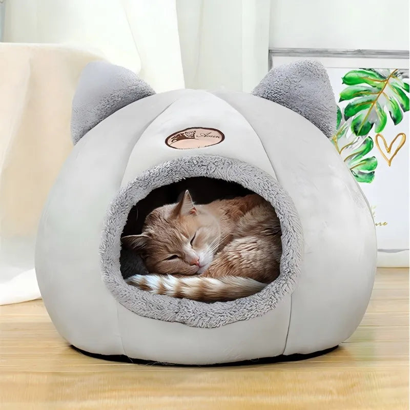 Cozy Cat Bed with Ears Plush Warmth for All Cats