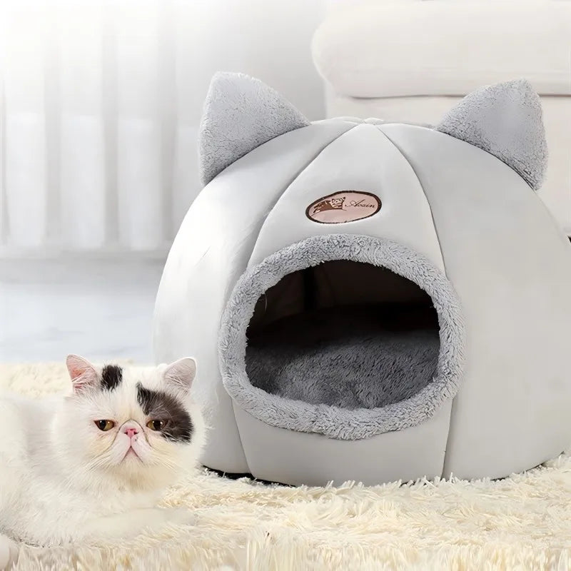 Cozy Cat Bed with Ears Plush Warmth for All Cats