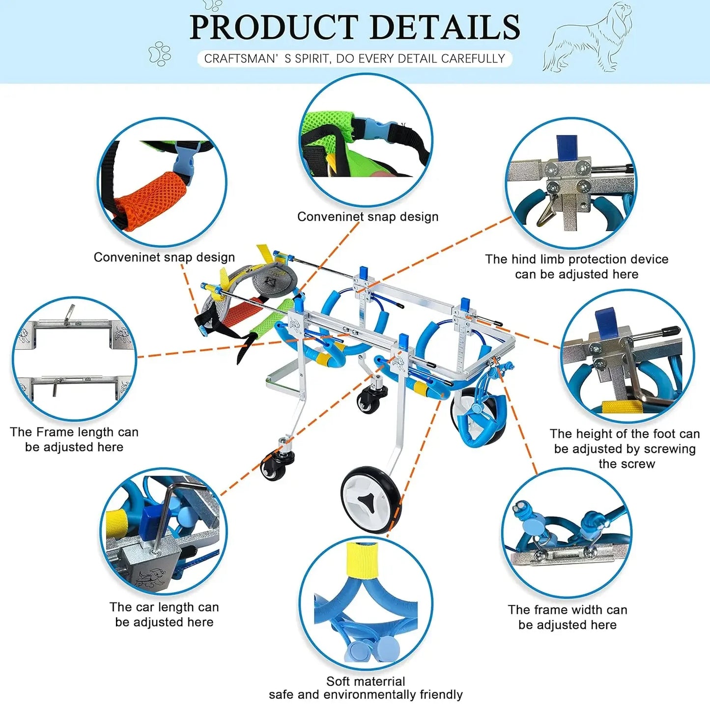 4 Wheel Dog Cart Wheelchair Pets With Disabled Hind Legs