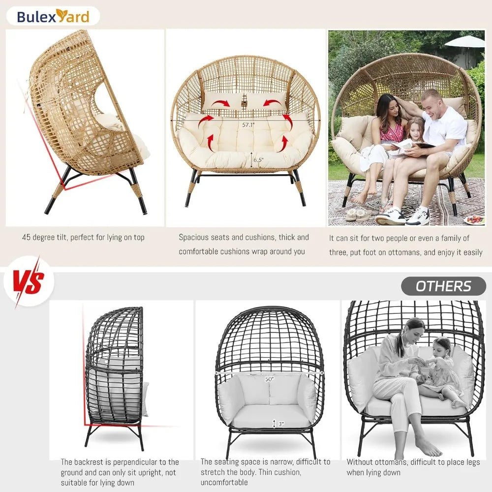 Double Egg Chair for Two Indoor Outdoor Brown Wicker