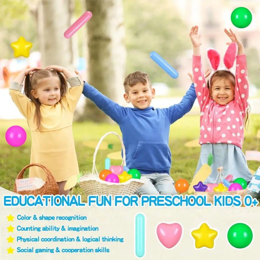 Plastic Ball Pit Balls Set With Stars Hearts Strips Toddlers
