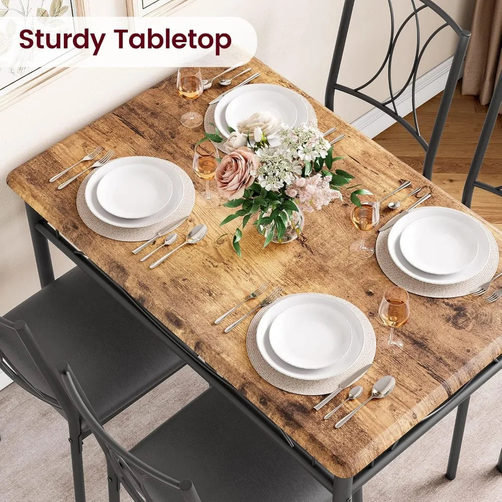 Rustic Rectangular Dining Table Set for Four Chairs