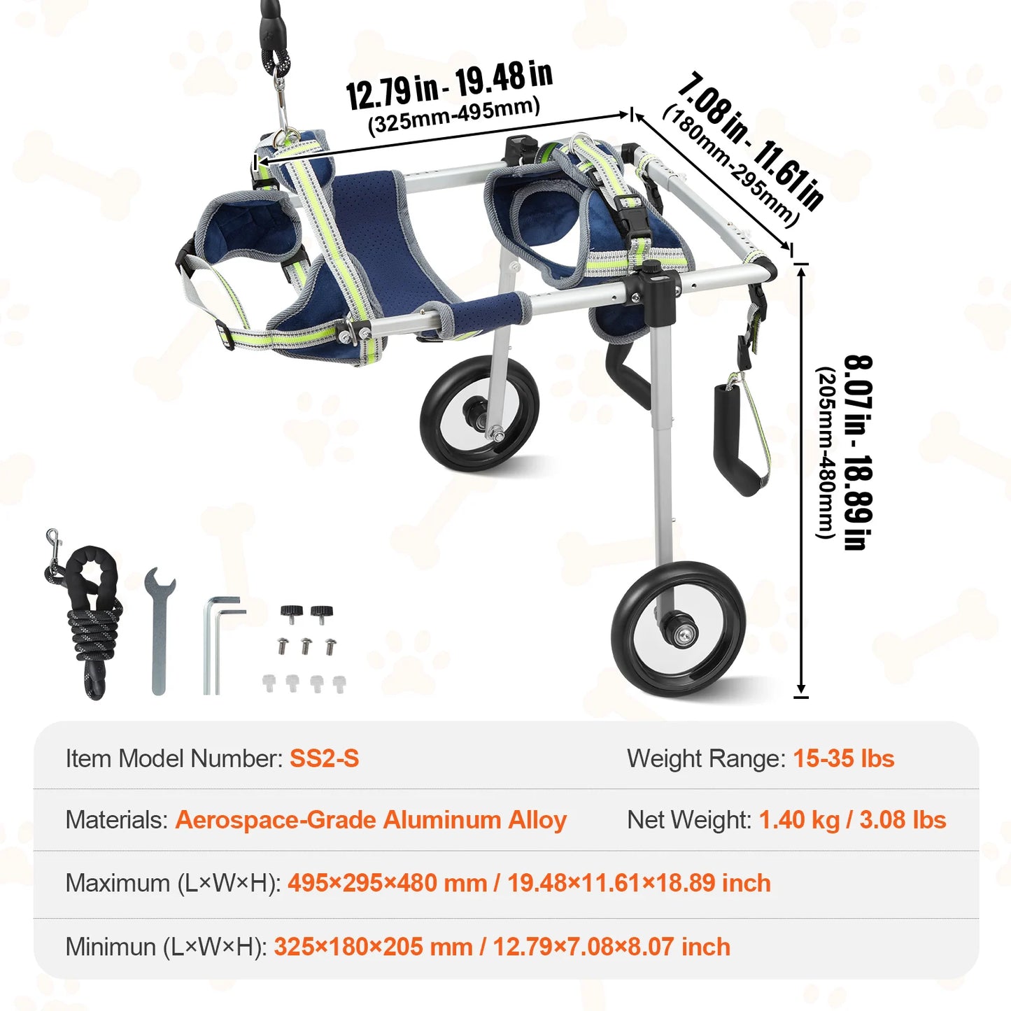 SucceBuy 2 Wheel Dog Wheelchair For Hind Legs Disabled Pets