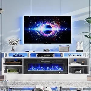 80 Inch Modern Electric Fireplace TV Stand With LED Lights