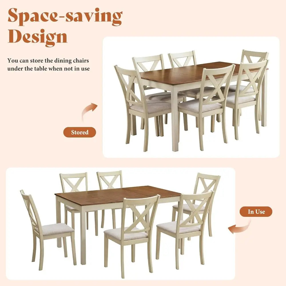 General Use Farmhouse Dining Table Set With Upholstered Chairs