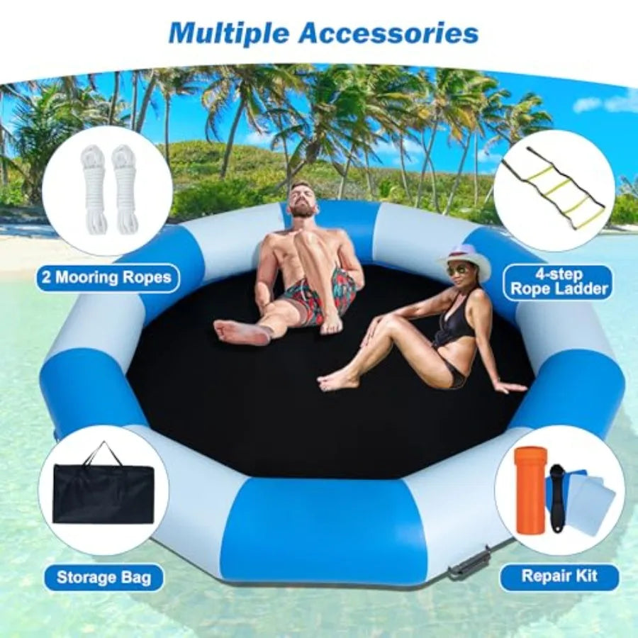 Inflatable Water Trampoline for Lakes and Pools With Rope Ladder