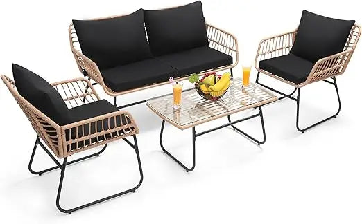 Boho 3 Piece Wicker Bistro Set with Washable Cushions