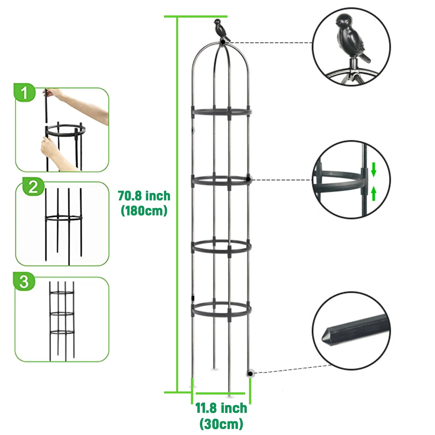 6ft Garden Obelisk Trellis for Climbing Plants in Black