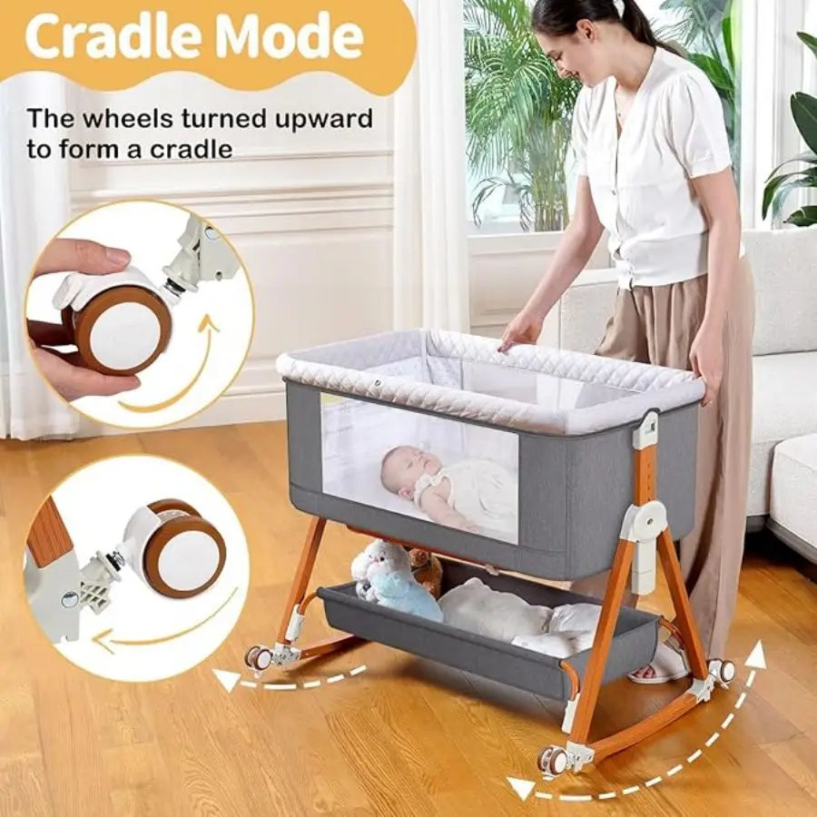 Baby Bassinet 3 in 1 Foldable Portable Bedside Crib Rocking
