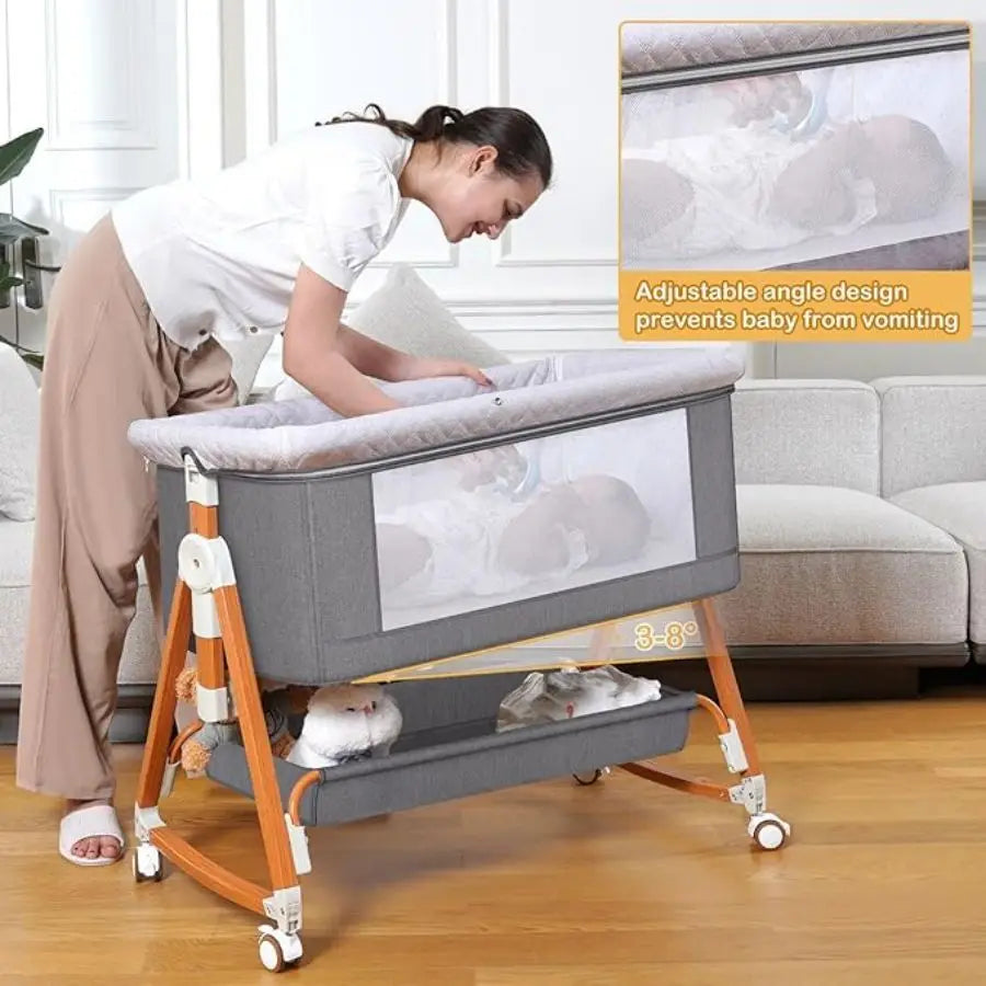 Baby Bassinet 3 in 1 Foldable Portable Bedside Crib Rocking