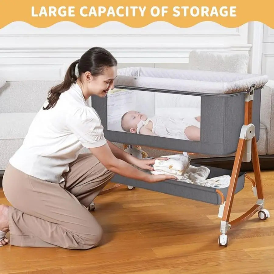 Baby Bassinet 3 in 1 Foldable Portable Bedside Crib Rocking