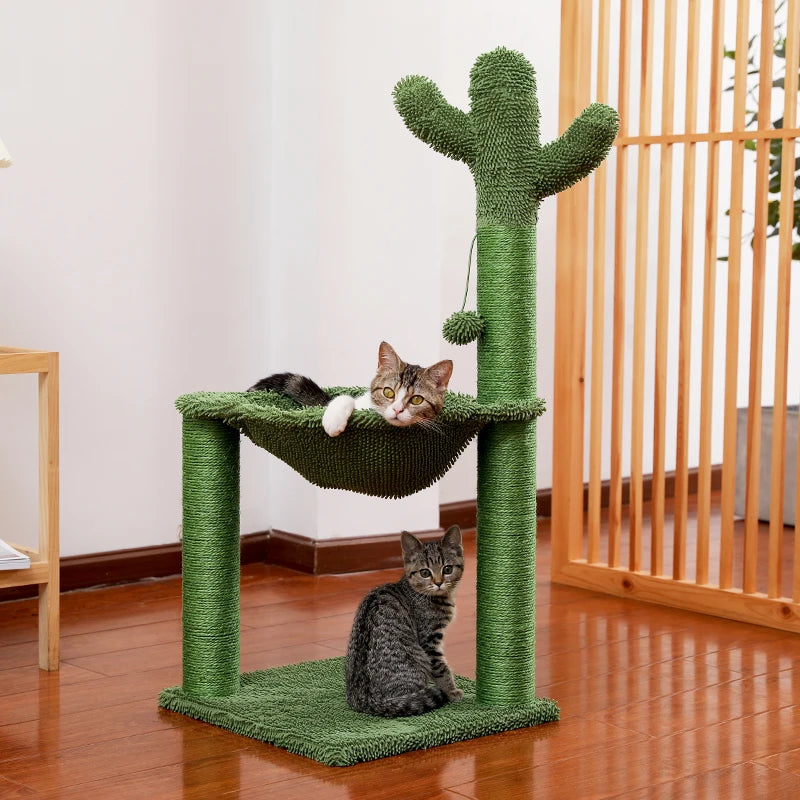 Cute Cactus Cat Tree Toy with Ball and Scratching Post