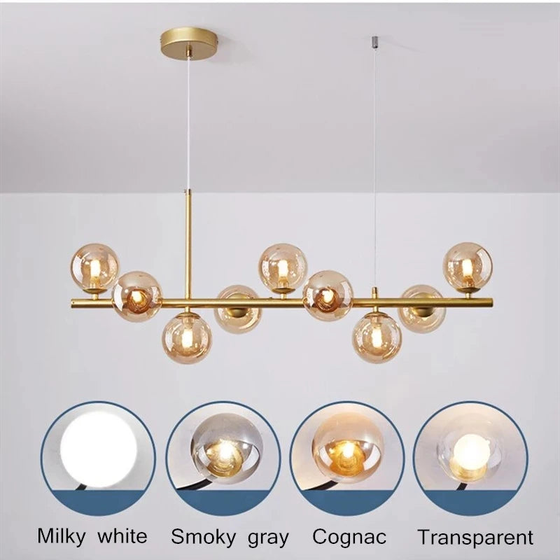Nordic Modern LED Pendant Gold Glass Ball 11 Heads Lamp