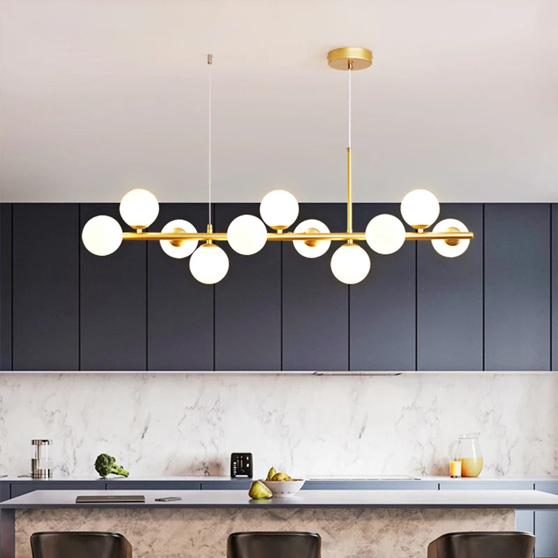 Nordic Modern LED Pendant Gold Glass Ball 11 Heads Lamp