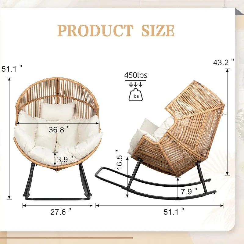 Wicker Egg Chair PE Rattan Rocking Chair With Cushion