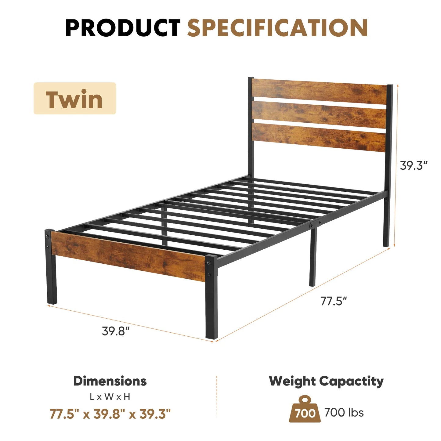 JHK Queen Size Metal Platform Bed Frame With Sturdy Slats
