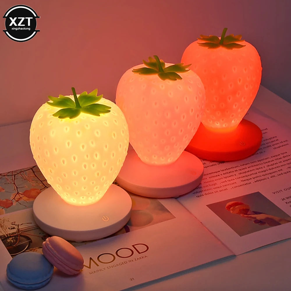 LED Strawberry Lamp Touch Sensor USB Rechargeable Dimmable Night Light