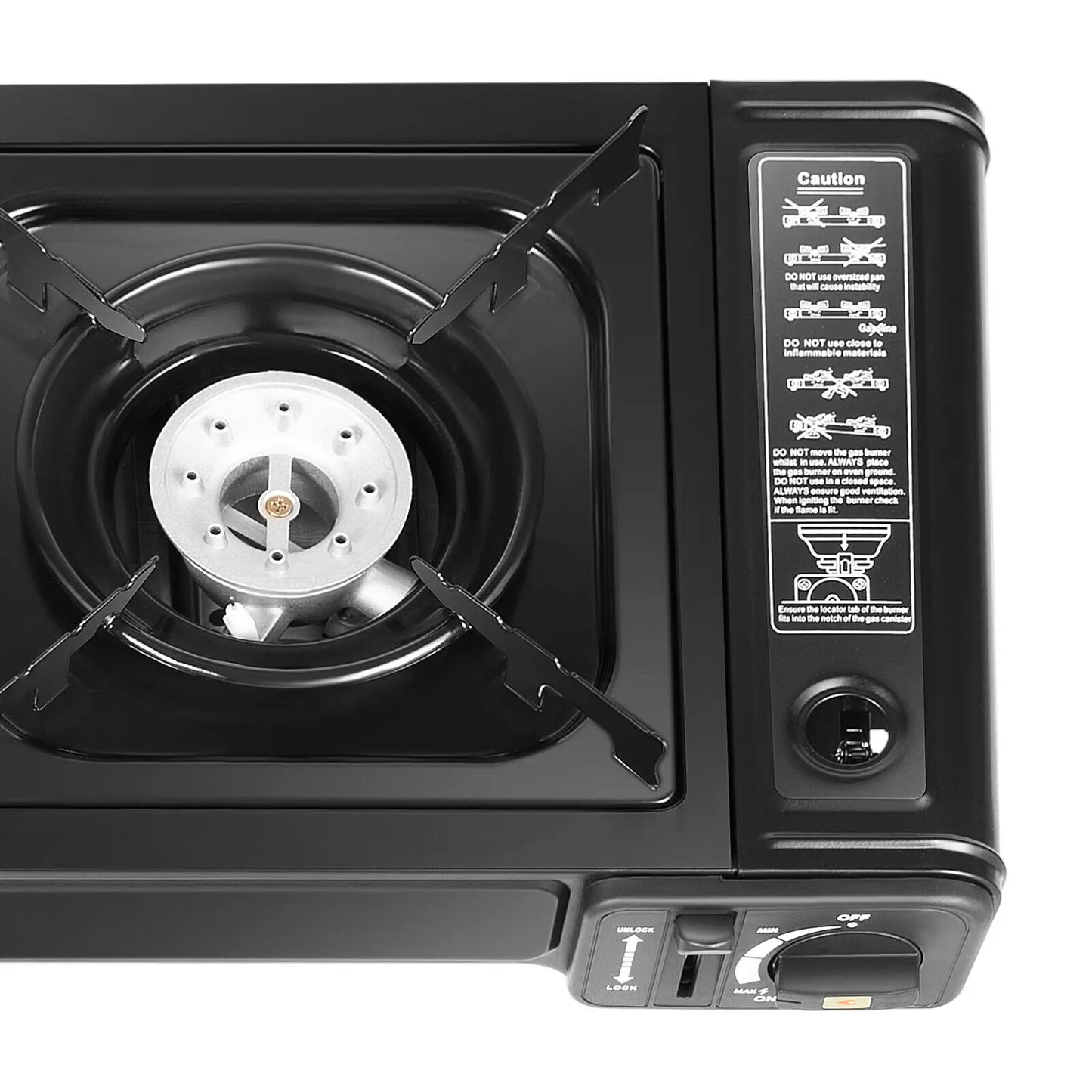 Black Portable Camping Stove With 2 Burners And Grill Tray