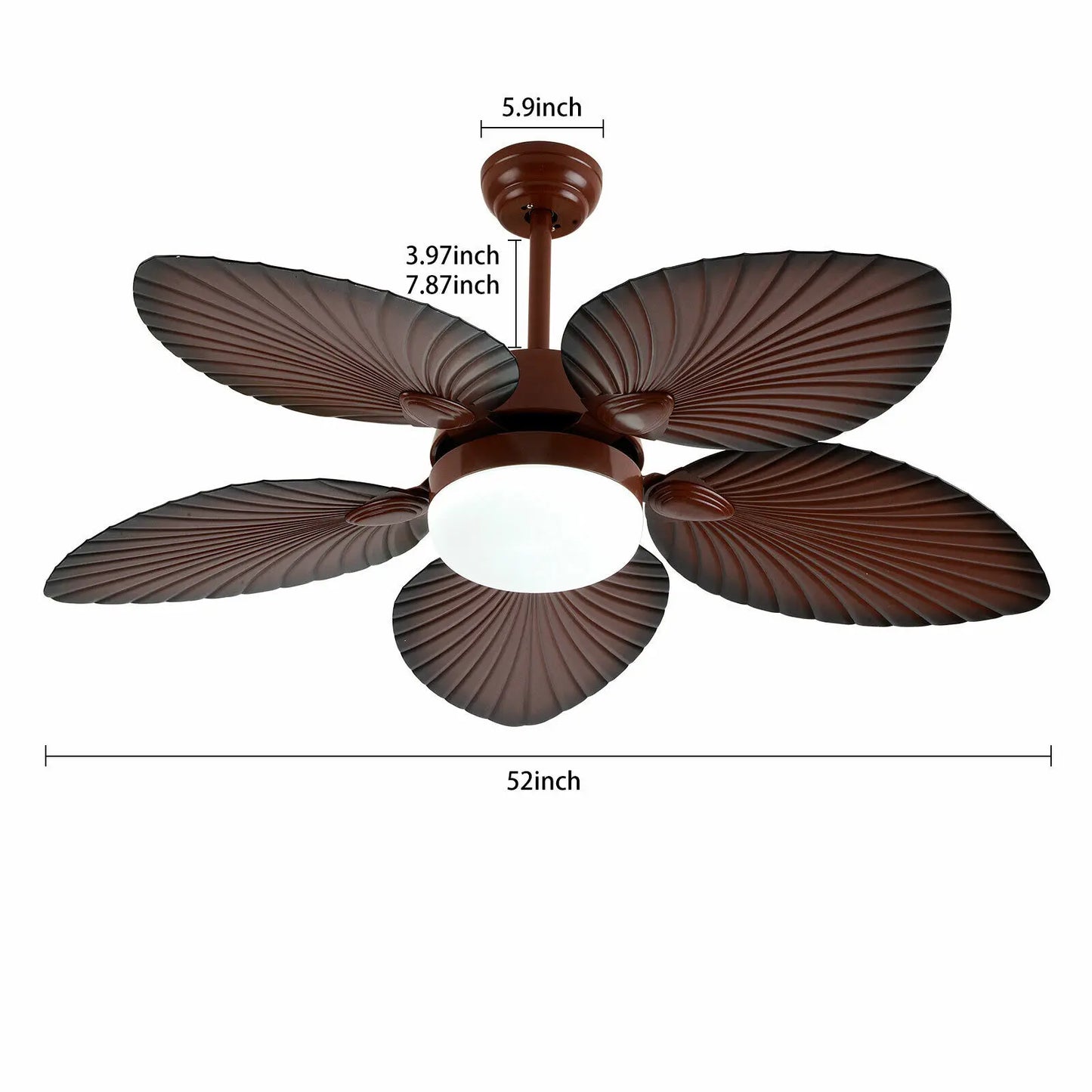 52 Inch Tropical Ceiling Fan Light Palm Blades With Remote