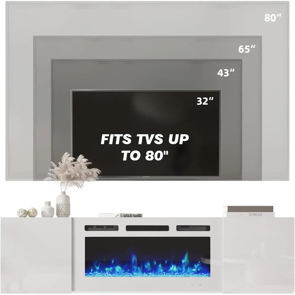 Modern Floating TV Stand With Electric Fireplace Entertainment Center