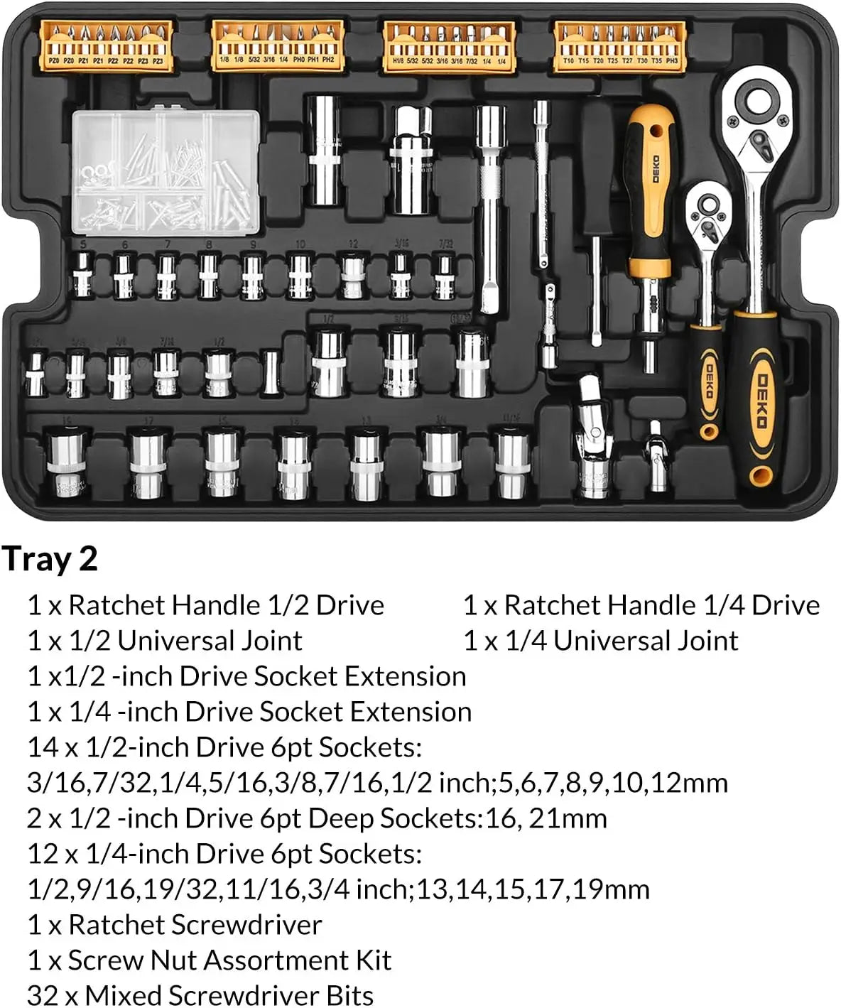 DEKODIY 258-Piece Tool Kit With Rolling Tool Box
