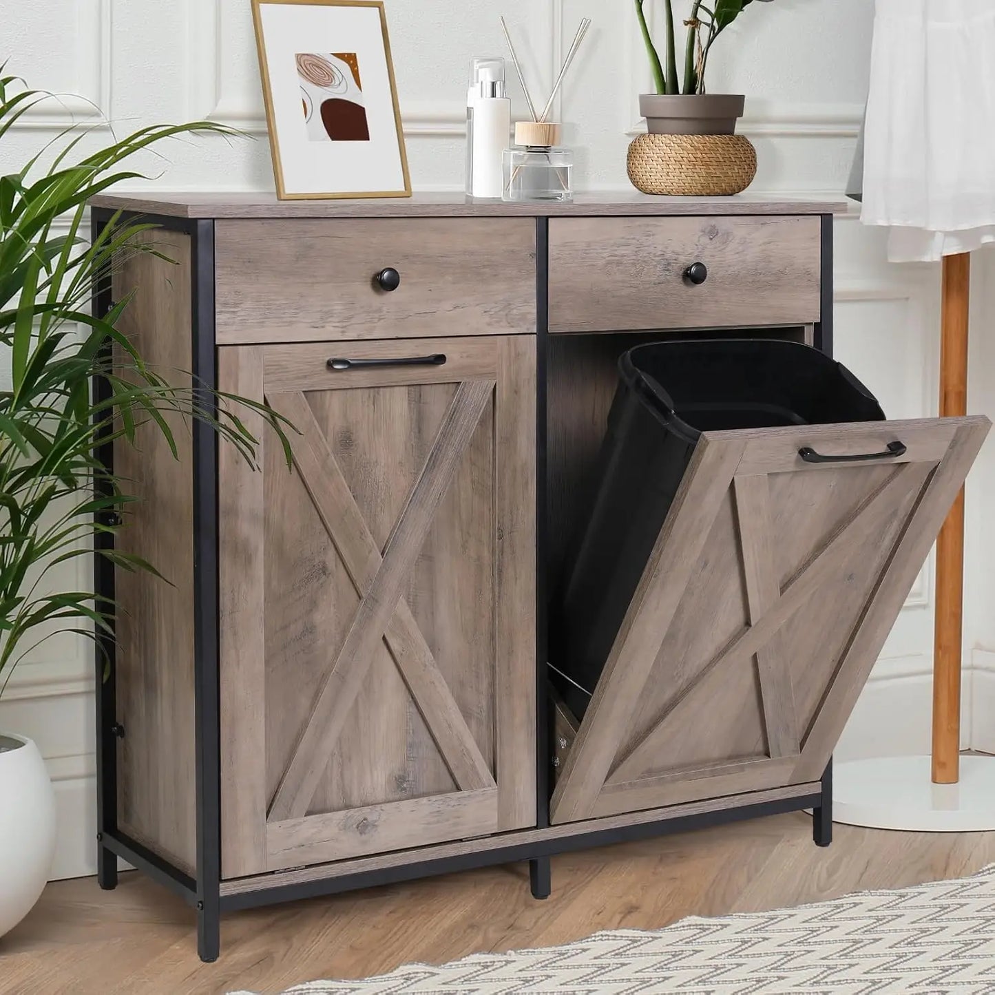 Double Tilt Out Trash Cabinet Pet Proof Hidden Drawer Kitchen