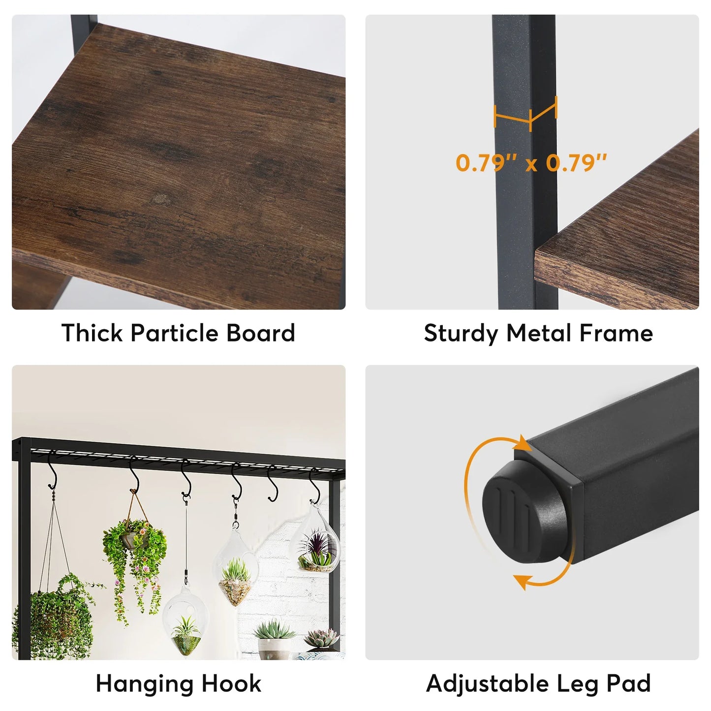 Tribesigns 5-Tier Indoor Plant Stand With Metal Shelf And Hooks