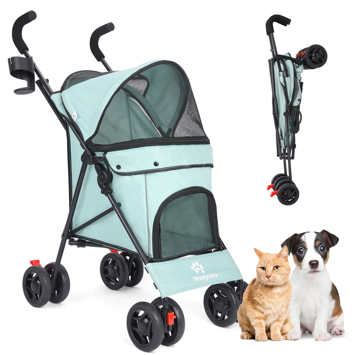 Wedyvko Pet Dog Stroller Four Wheel With Brakes And Storage