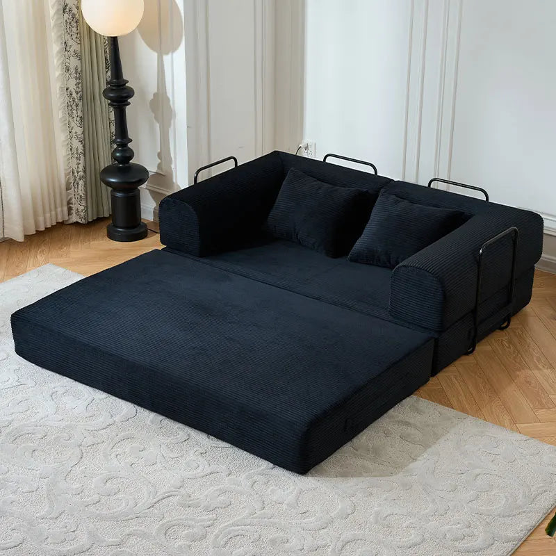 Foldable Convertible Futon Sofa Bed With L Shape Armrests