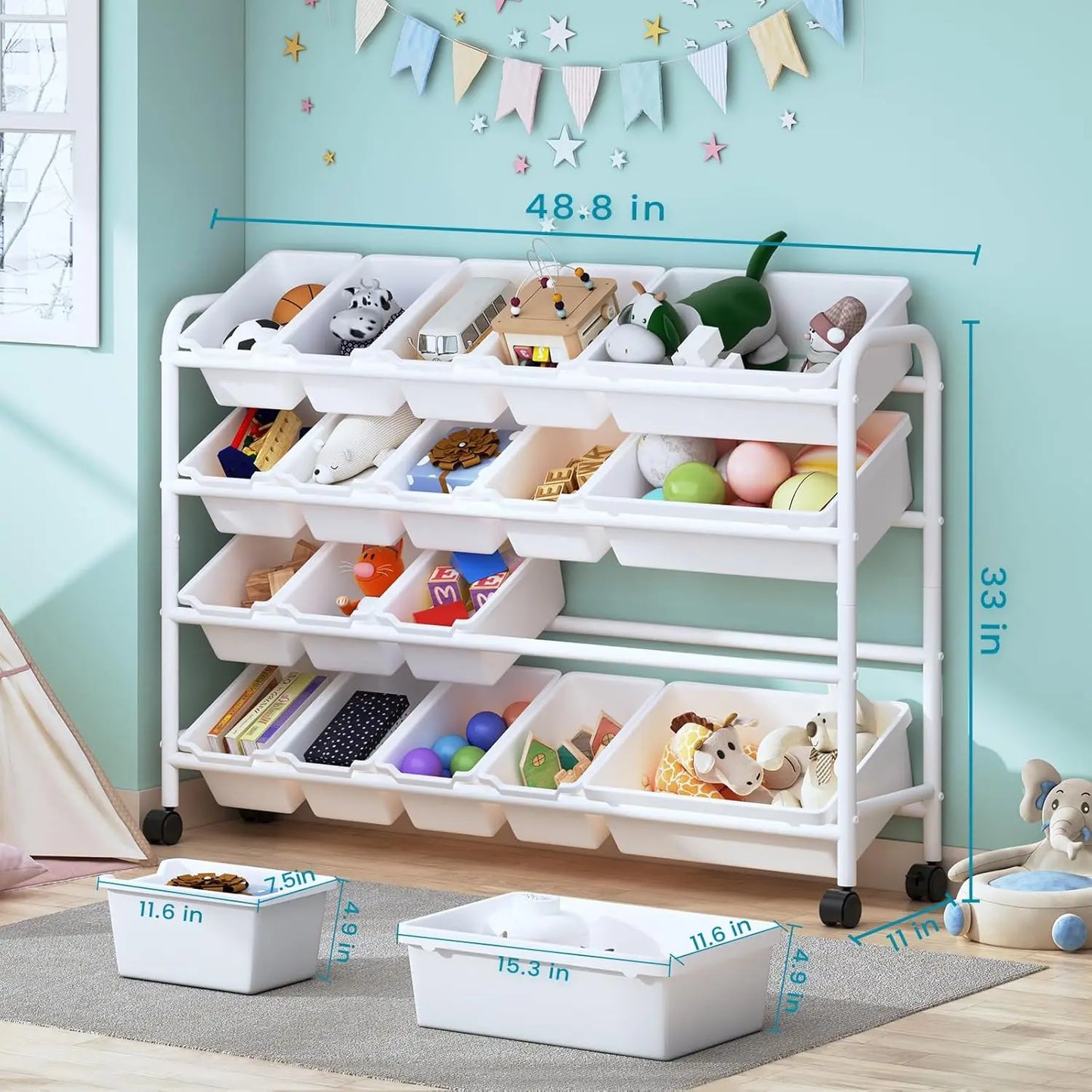 Kids Toy Storage Organizer With 4 Tier Metal Rack System