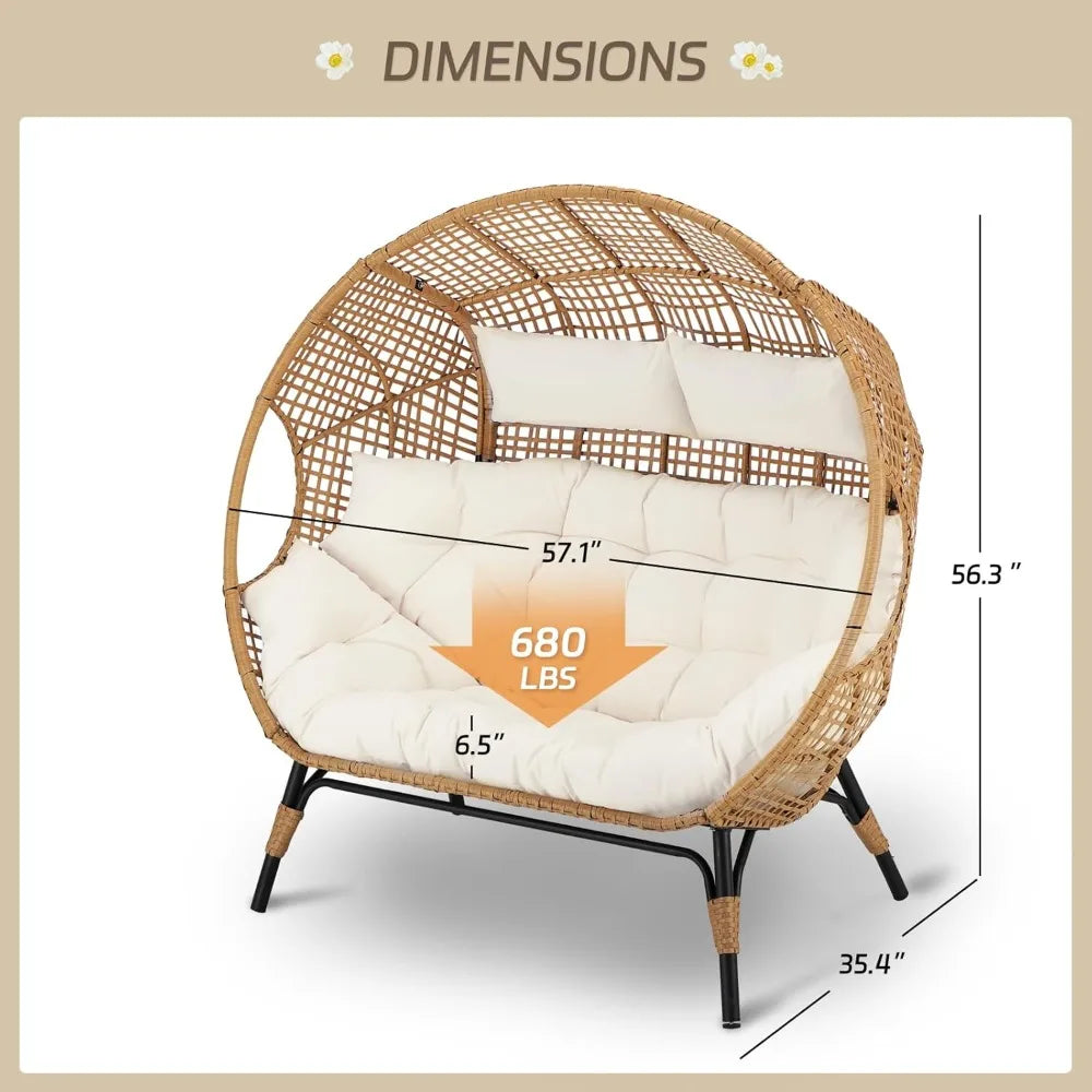Double Egg Chair for Two Indoor Outdoor Brown Wicker