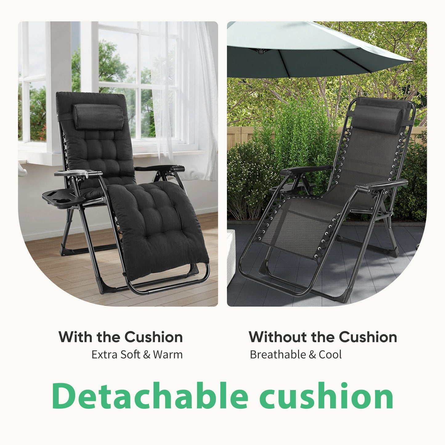 Jhk Zero Gravity Folding Patio Lounge Chair With Cup Holder