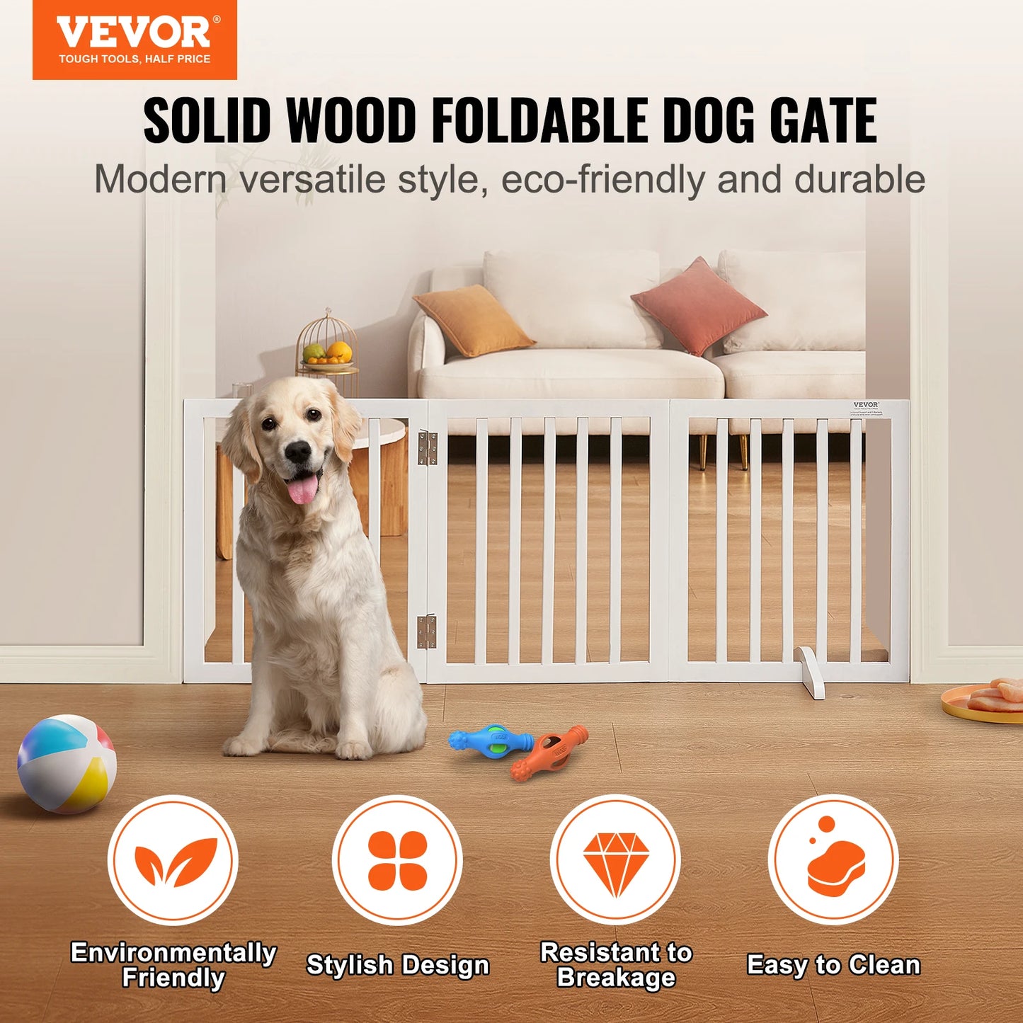 SucceBuy Freestanding Dog Gate Foldable 3 Panels For Narrow Passages