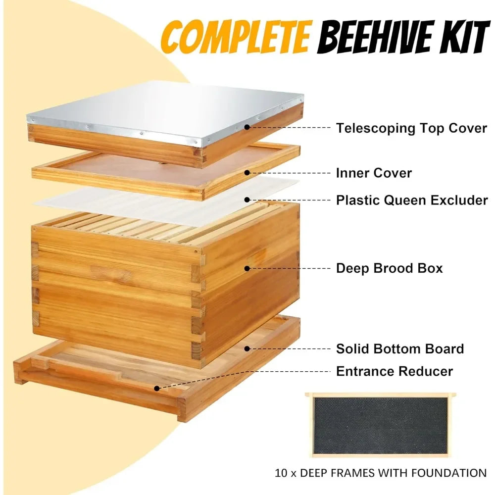 10 Frame Bee Hive Starter Kit with Beekeeping Supplies