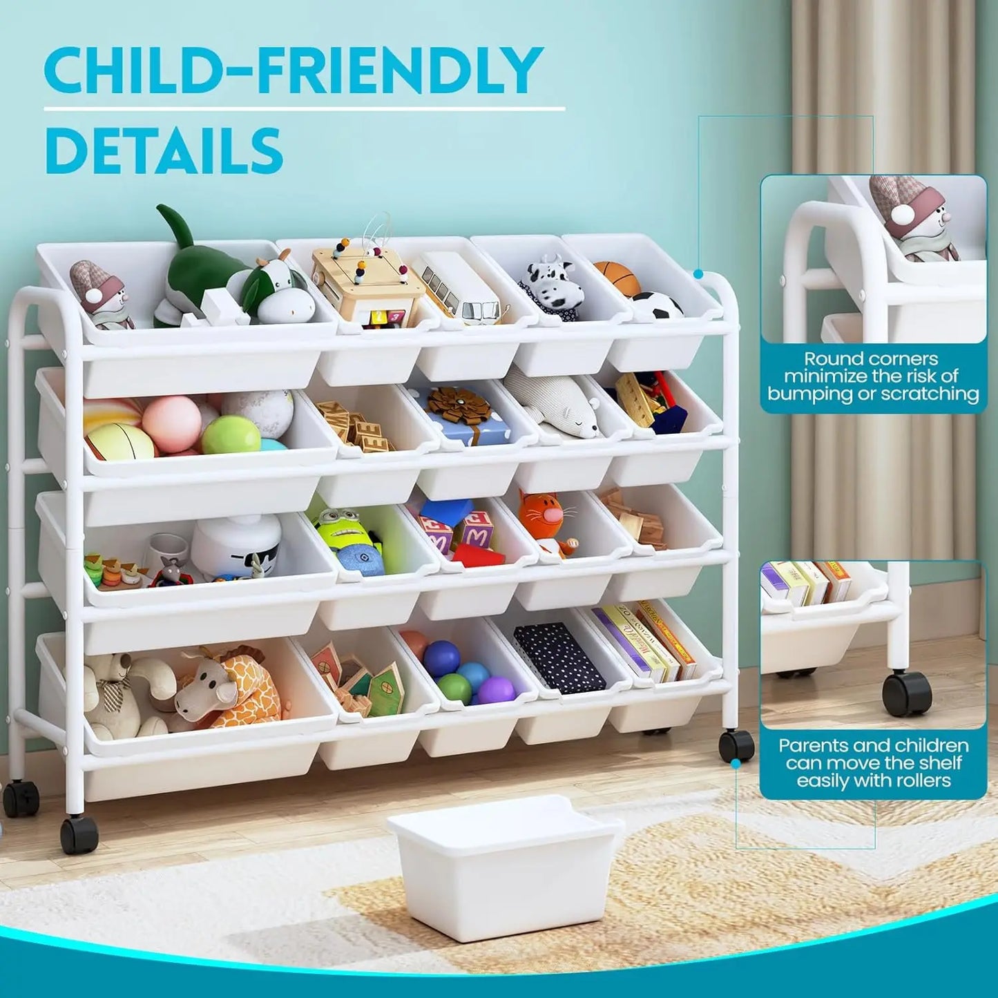 Kids Toy Storage Organizer With 4 Tier Metal Rack System