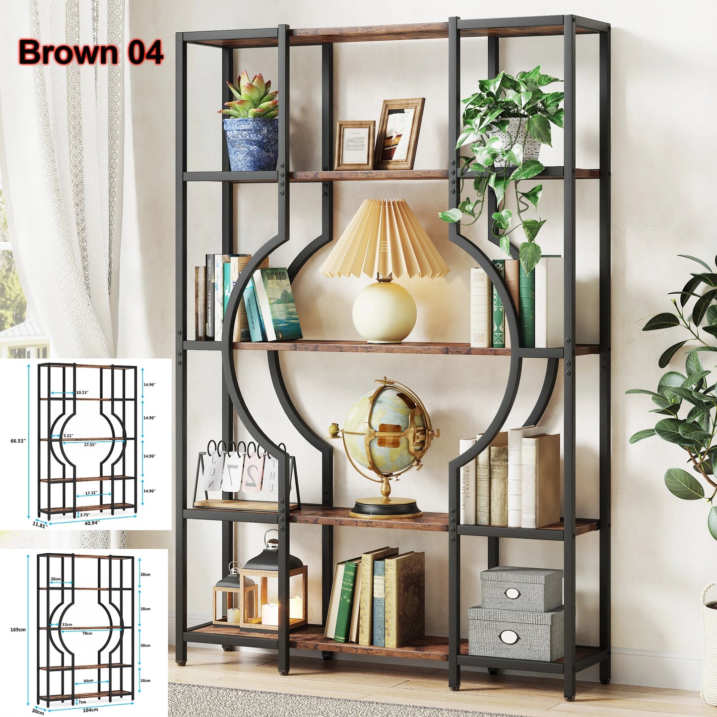 Tribesigns 5 Tier Industrial Etagere Bookcase Freestanding Display Shelf