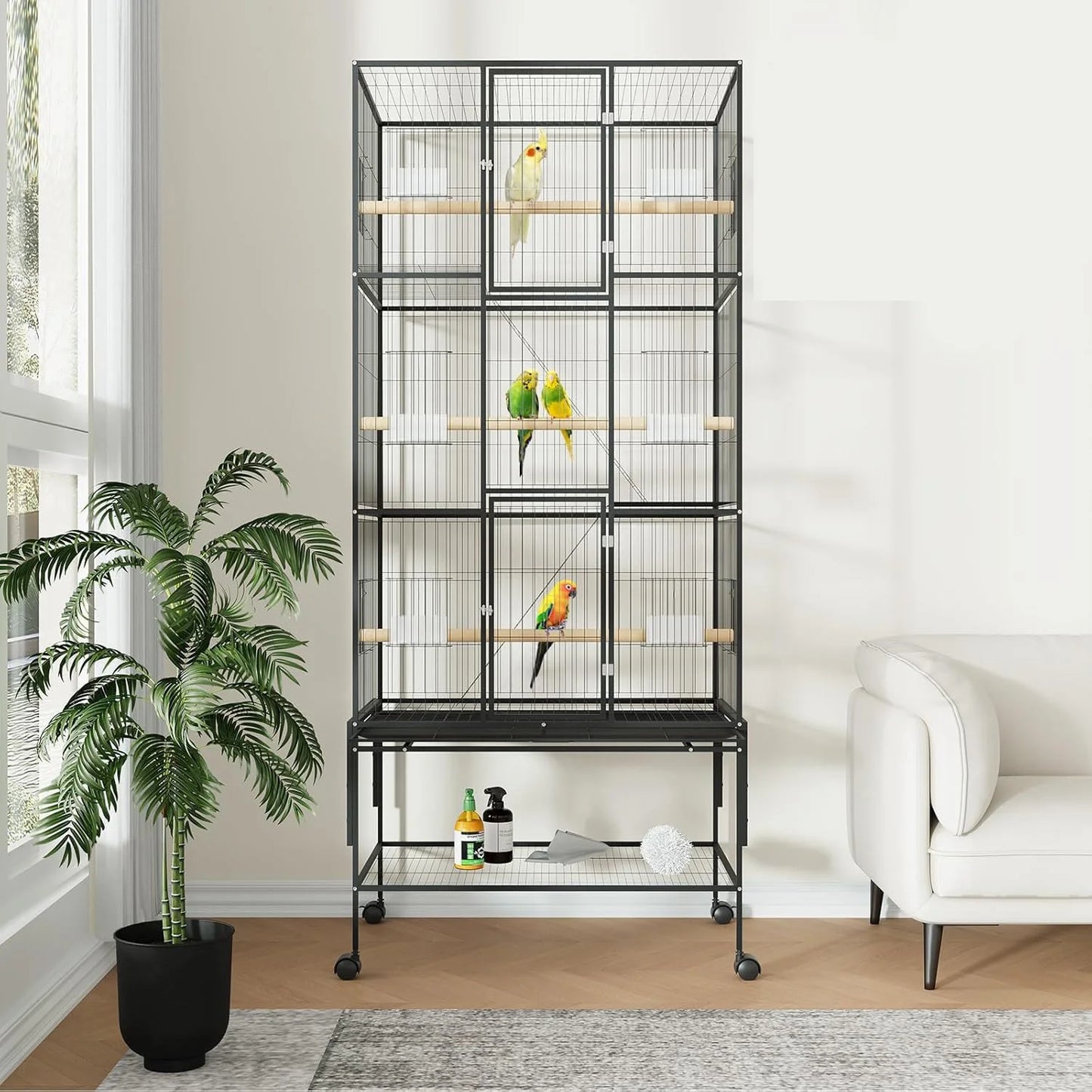 HiMISSCN Bird Cage With Rolling Storage Stands For Parrots