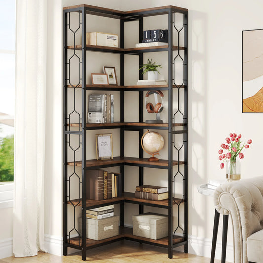 Tribesigns 7 Tier Corner Shelf Wood and Metal Etagere Bookcase