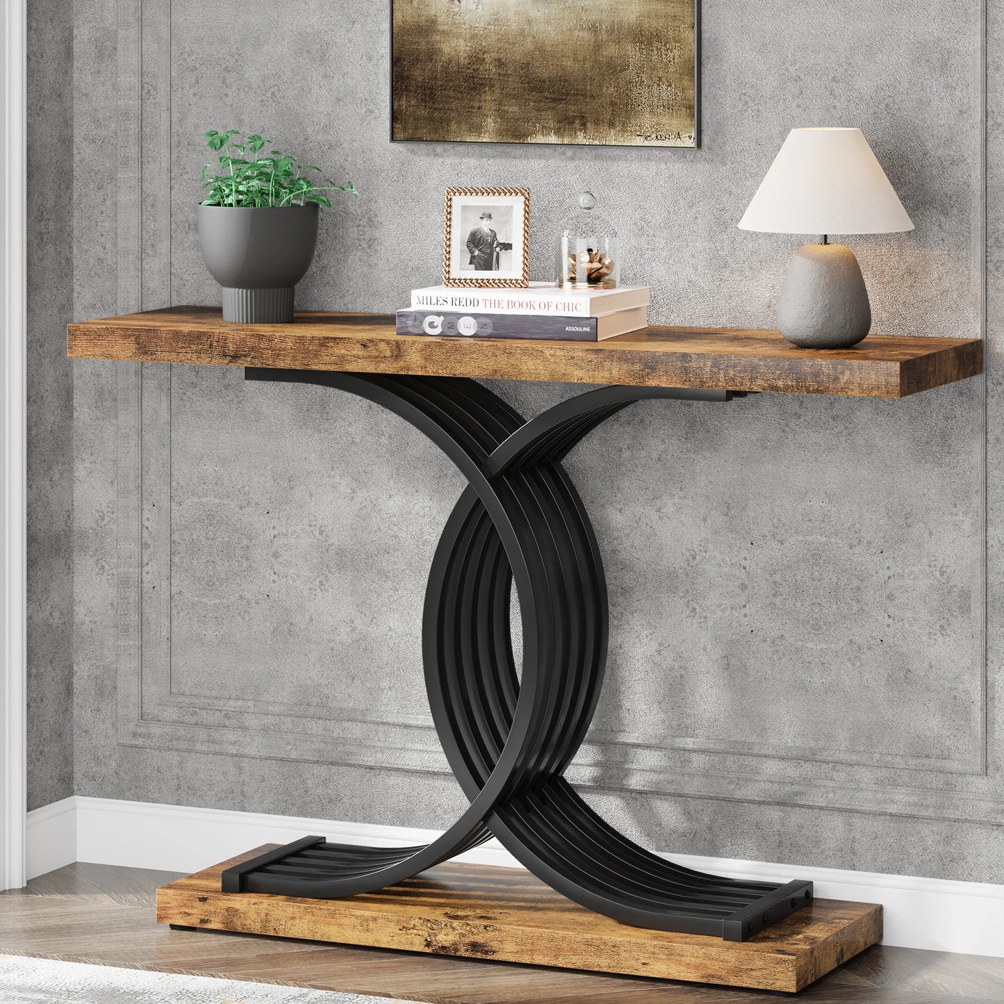 Tribesigns Modern Gold Entryway Table with Faux Marble Top