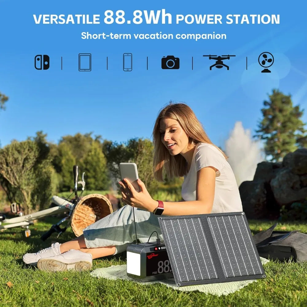 Portable Solar Generator Power Station with Included Solar Panels for Camping