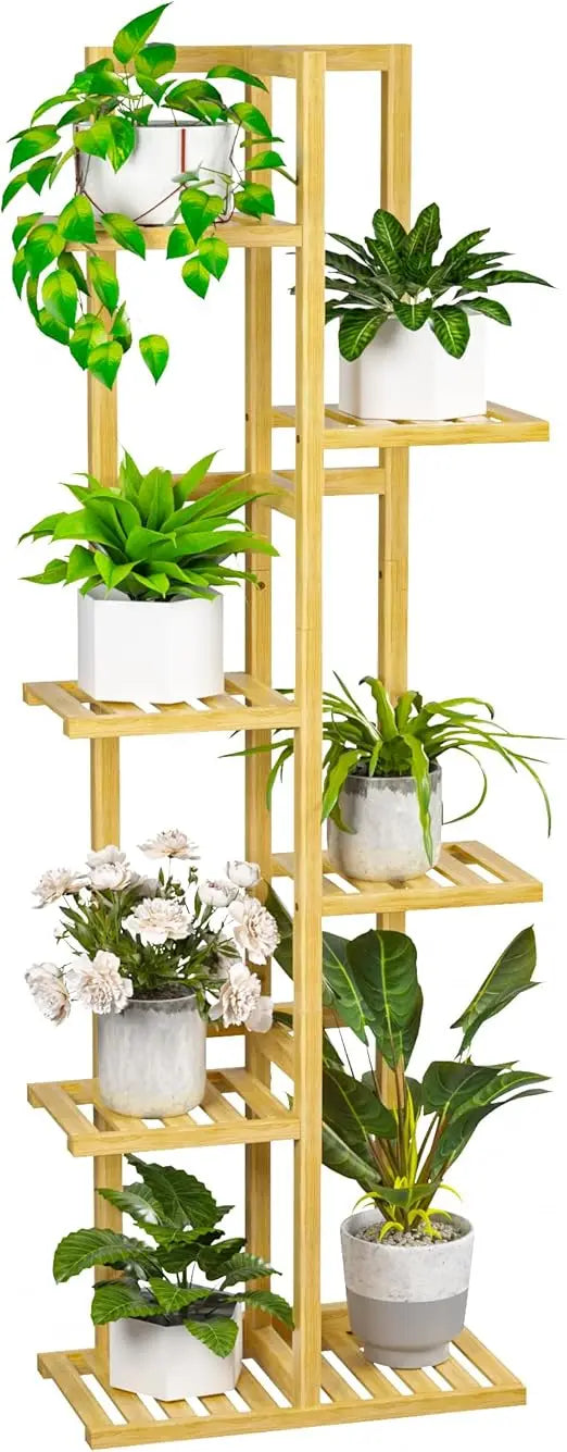 Six Tier Natural Bamboo Plant Stand Tall Corner Shelf