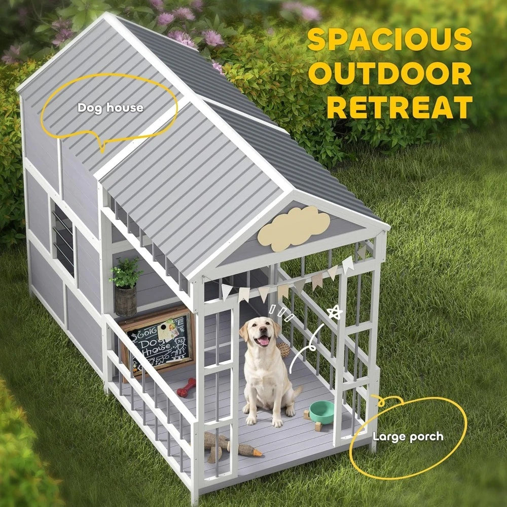 Wooden Dog House With Porch Storage And Ventilated Roof For Large Breeds