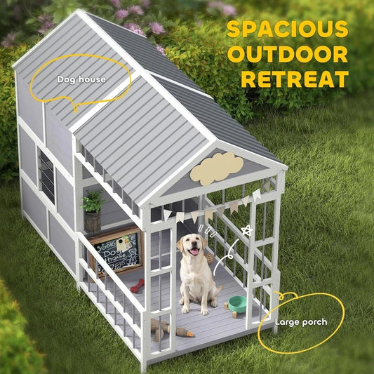 Wooden Dog House With Porch Storage And Ventilated Roof For Large Breeds