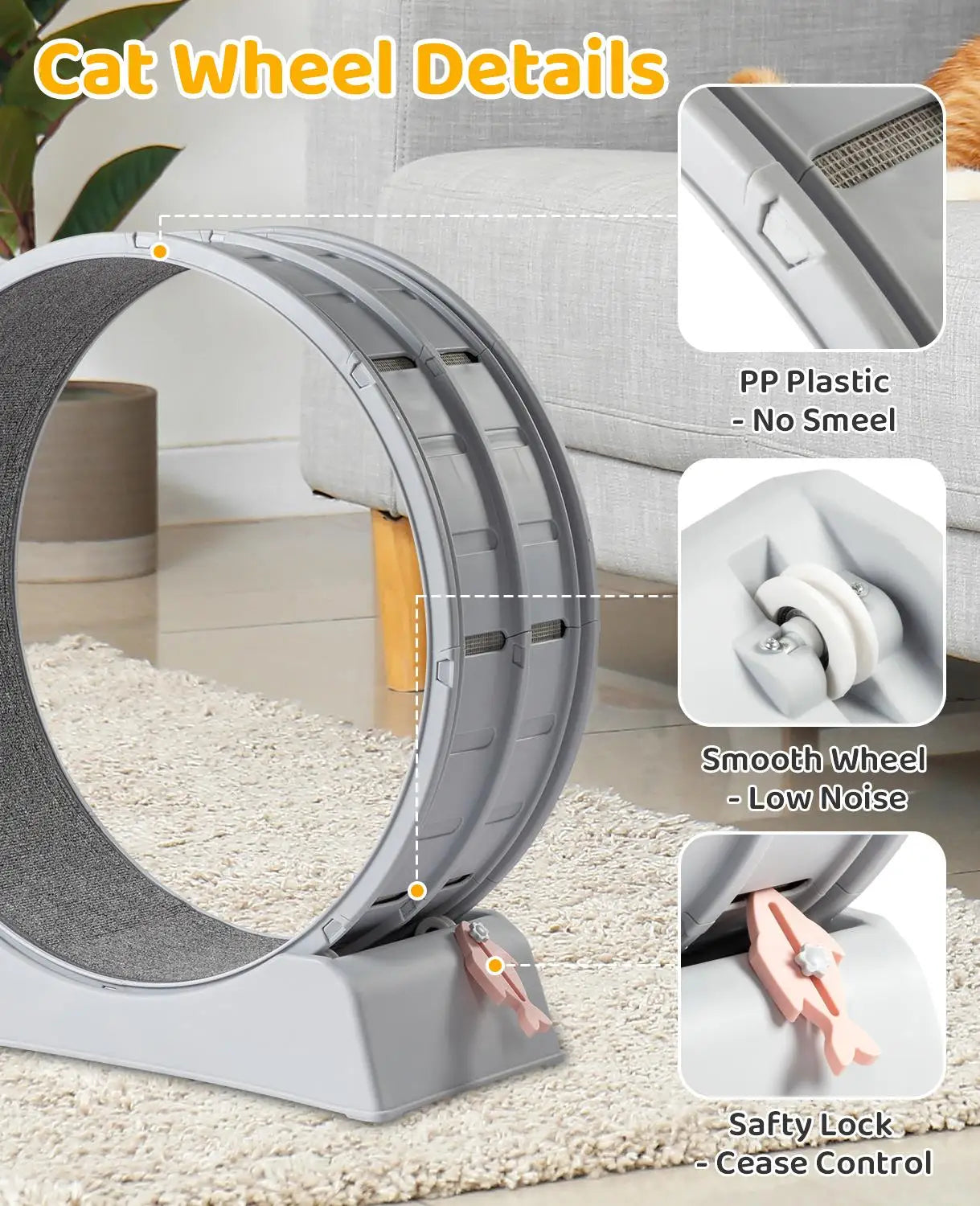Indoor Cat Exercise Wheel 31 Inch Gray Treadmill for Cats