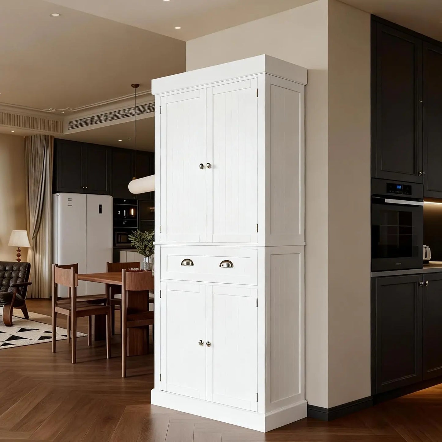 Freestanding Kitchen Storage Cabinet With Adjustable Shelves And Drawers