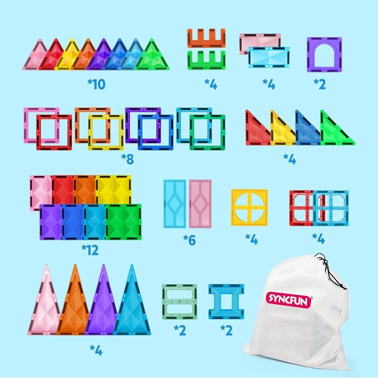 Joyfy 66Pcs Magnetic Building Tiles STEM Toy For Kids 3-8